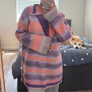 Anthropologie cozy quarter zip multicolor purple sweater